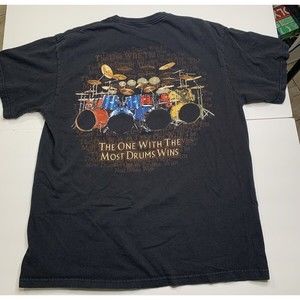 Black Drums T Shirt The One With The Most Drums Wins Drumming Taboo Tee Size L